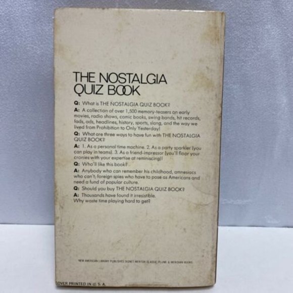 The Nostalgia Quiz Book by Martin A Gross‎ First Printing 1971 - Picture 3 of 6